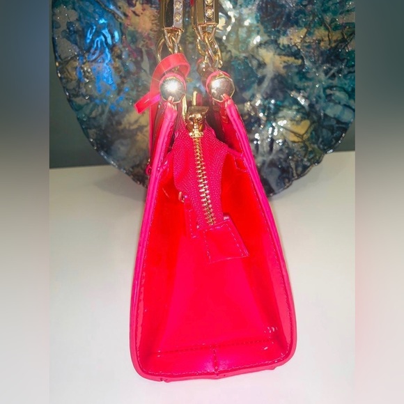 Bebe Irridescent Dark Pink Monogram Purse W/ Matching Wallet & Crossbody Strap - Picture 5 of 14